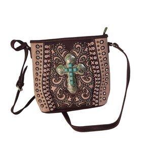 Montana West Torquoise Silver Cross Western Studded Rhinestone Crossbody Bag